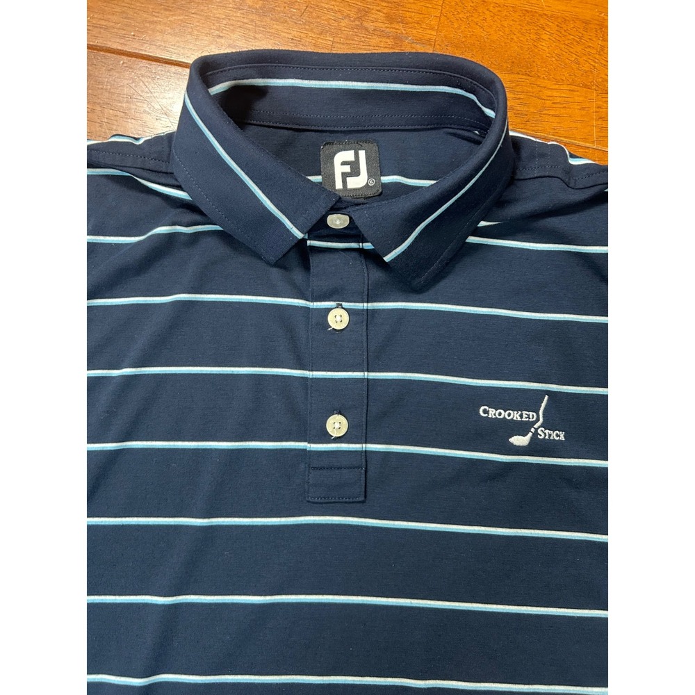 FootJoy Polo Shirt Mens XL Navy Blue Crooked Stick Striped Short Sleeve Golf